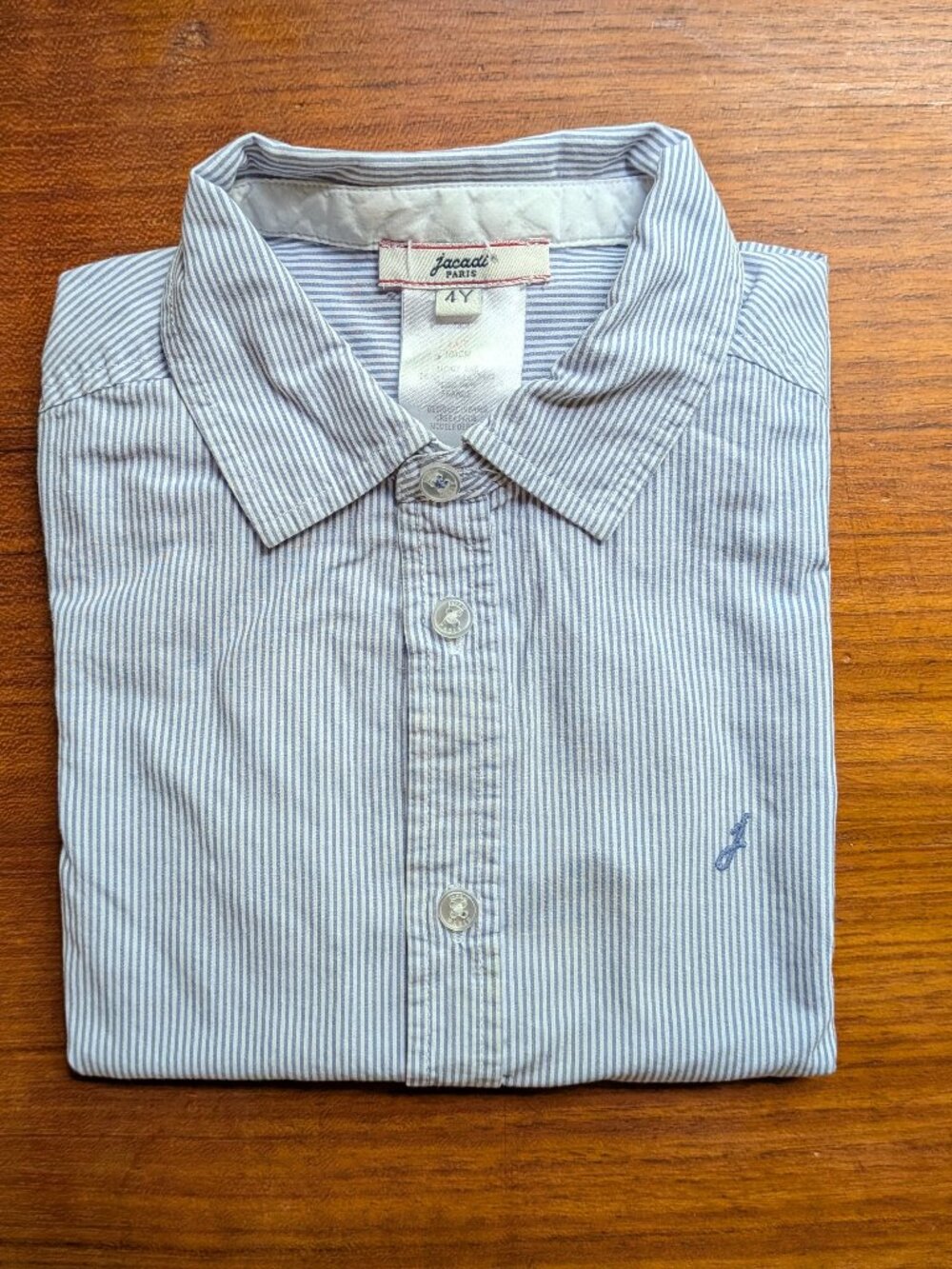 Jacadi Paris Boys Blue & White Striped Button Down Shirt Size 4T